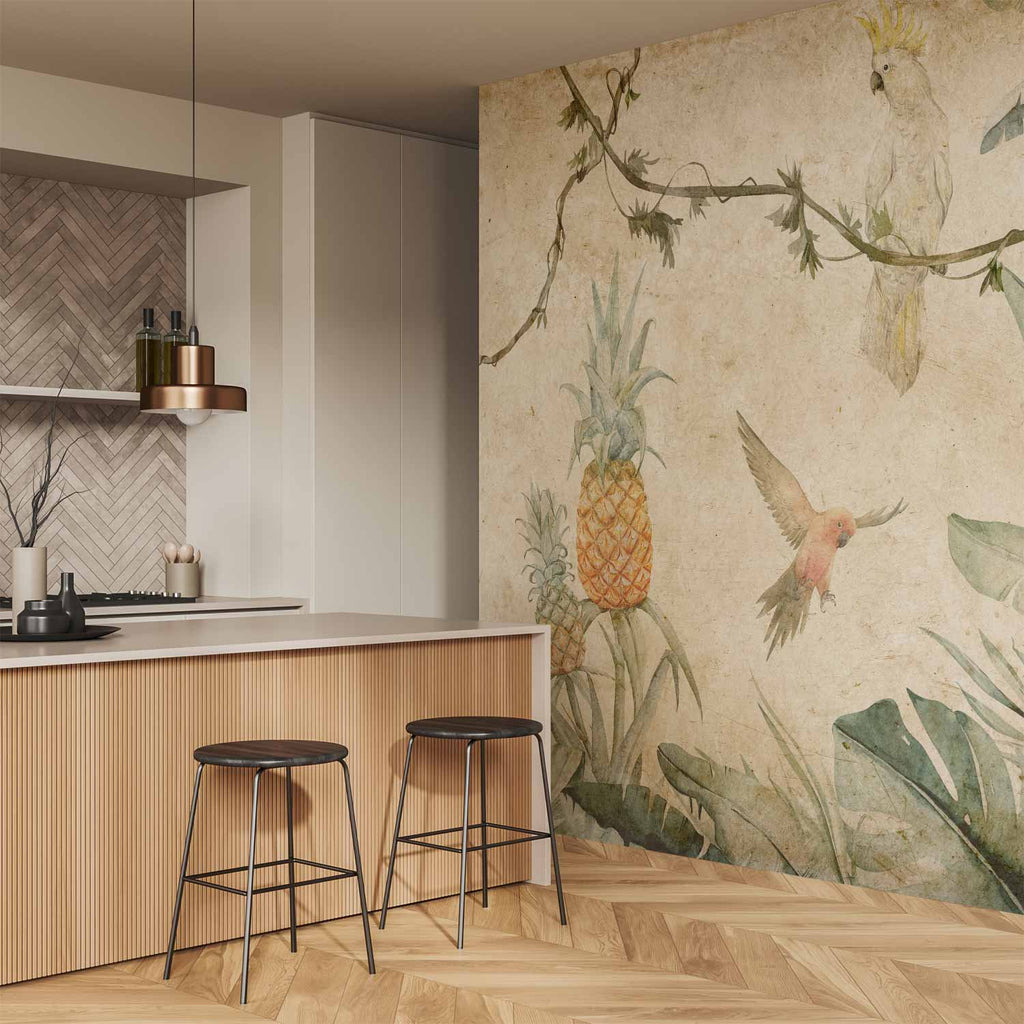 Parrots Jungle Leaves Wall Mural