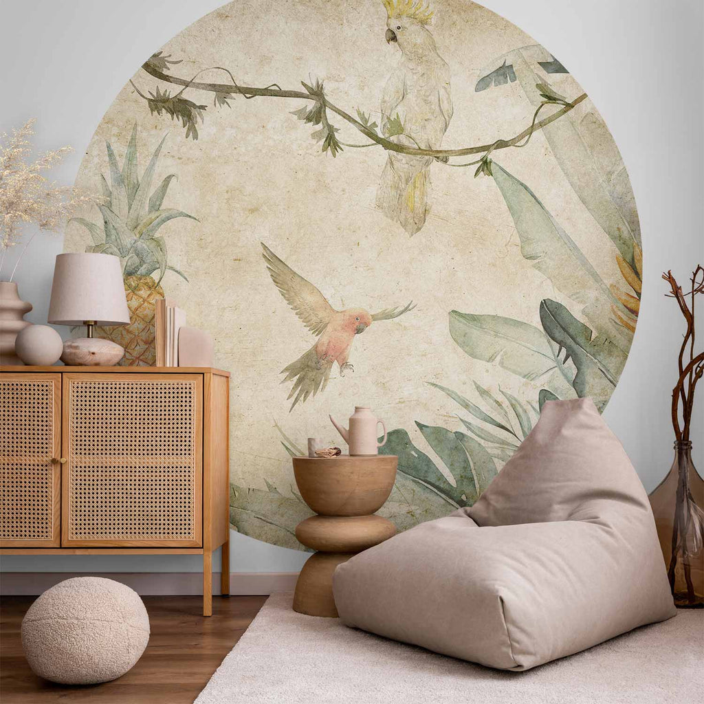 Parrots Jungle Leaves Round Wall Murals