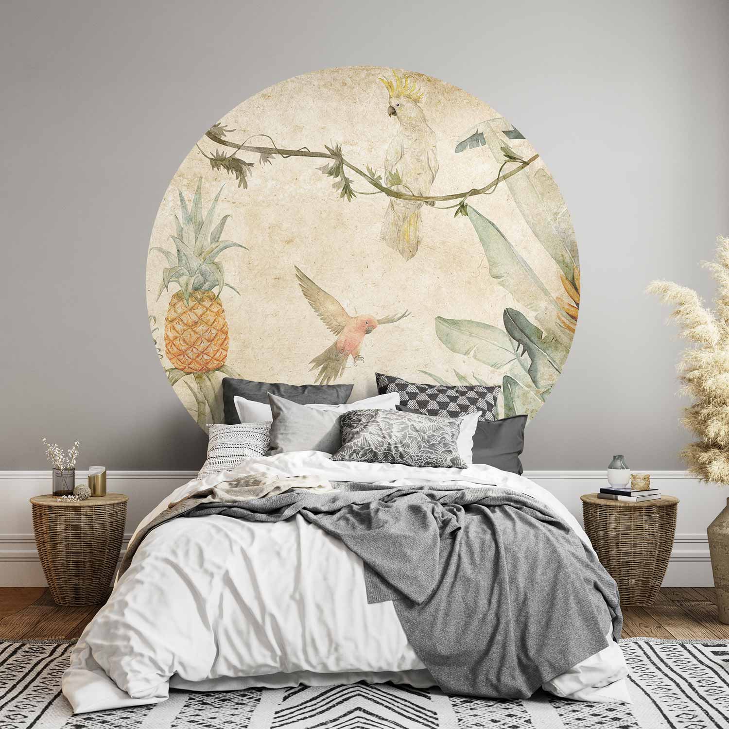 Parrots Jungle Leaves Round Wall Murals