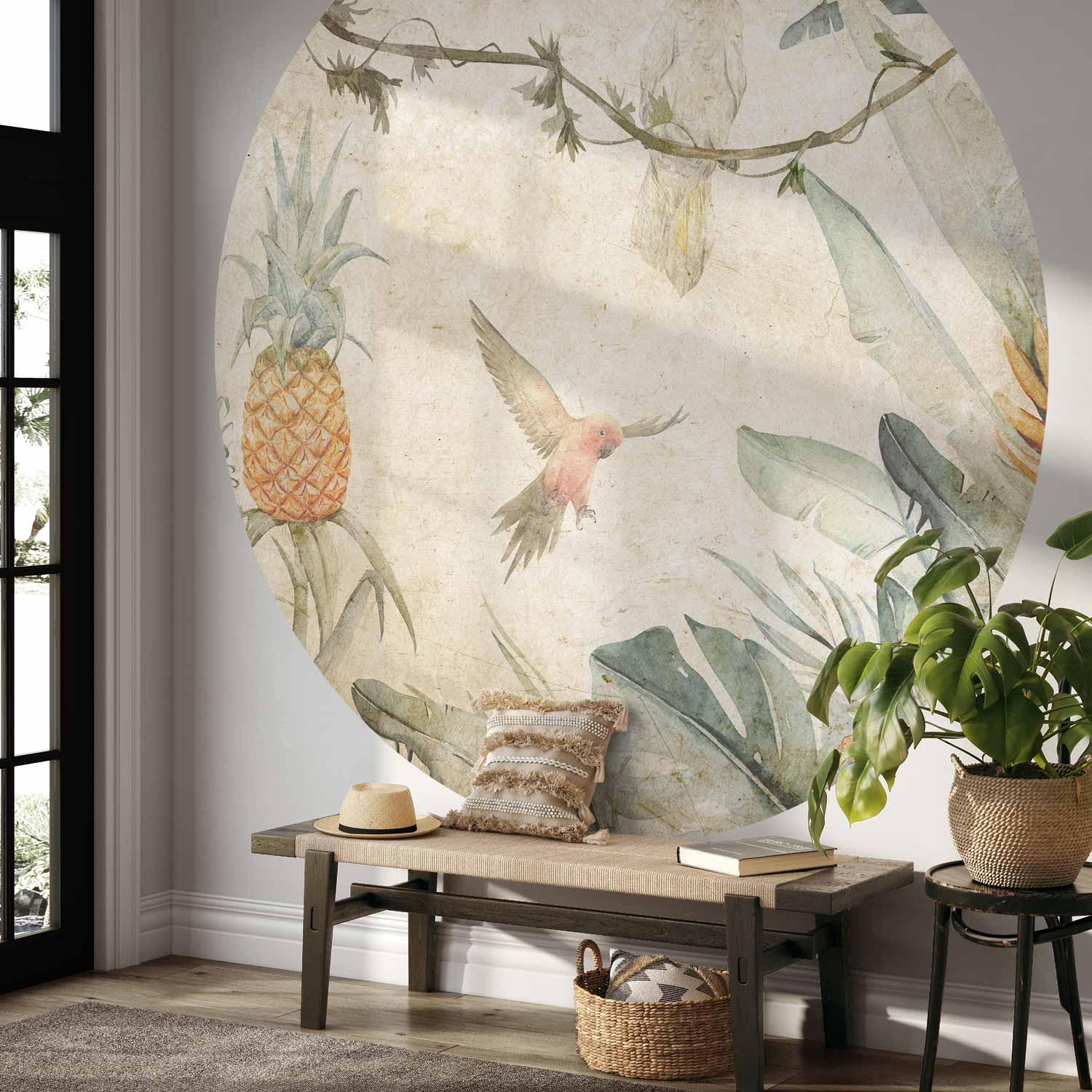 Parrots Jungle Leaves Round Wall Murals