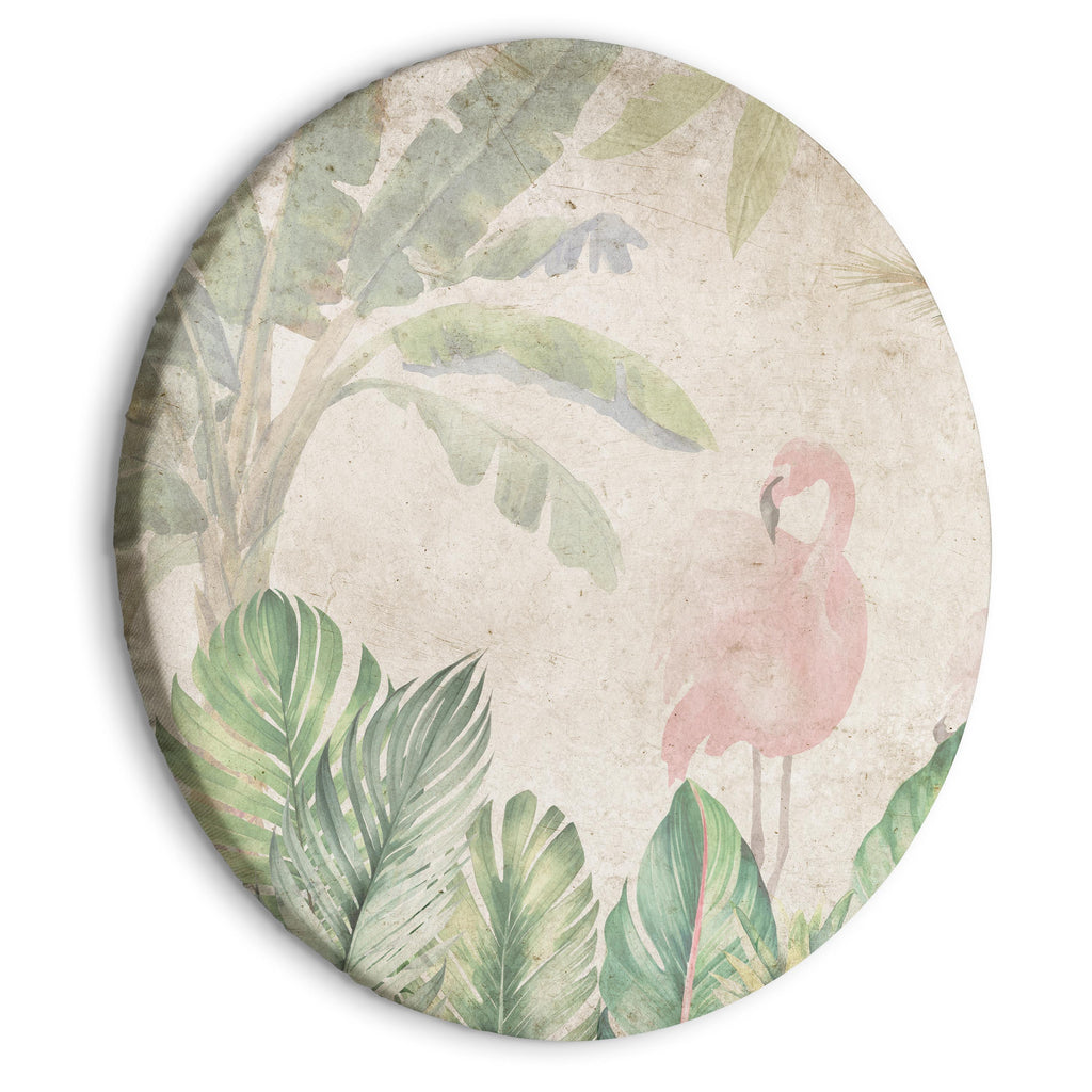 Round Canvas Print: Birds among Leaves