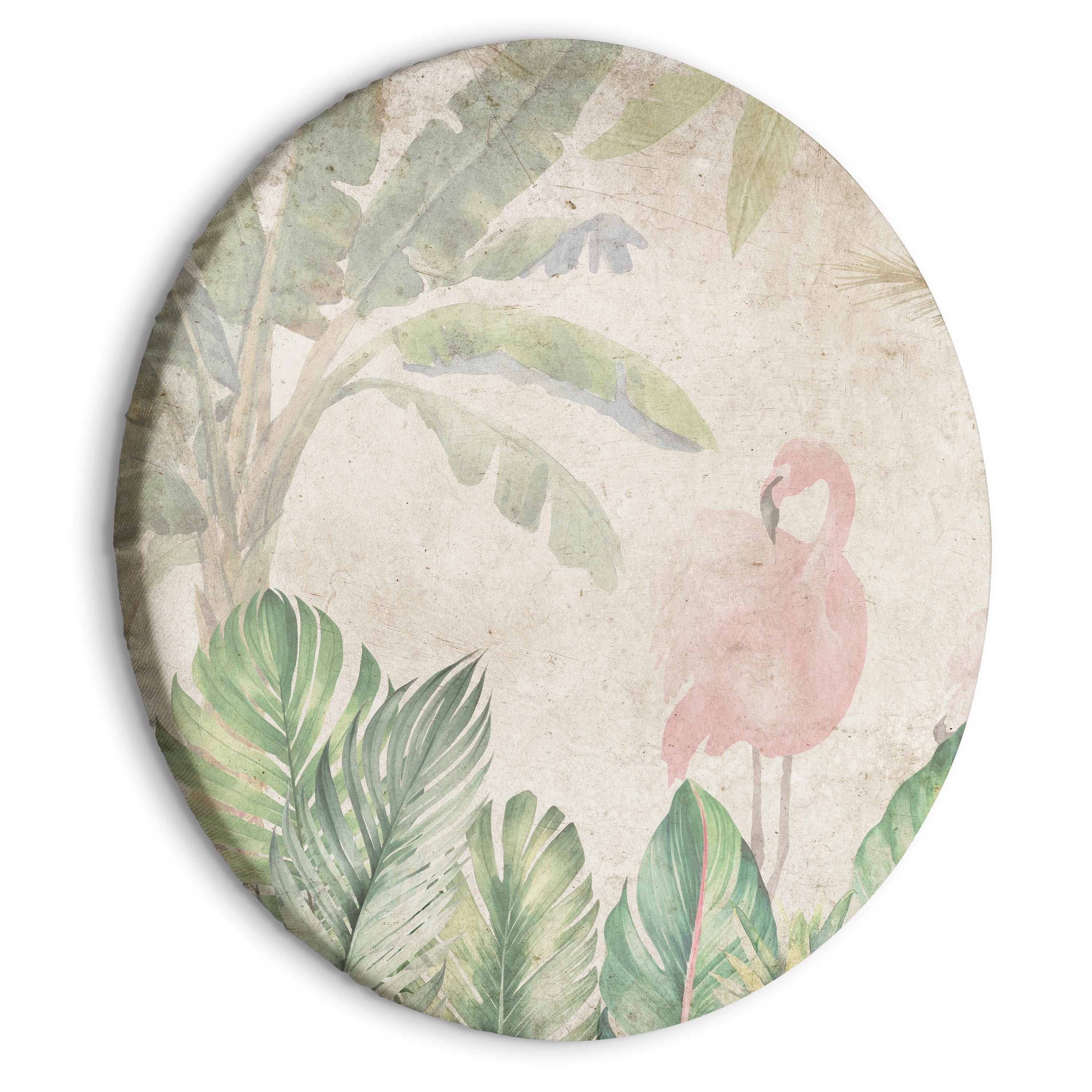 Round Canvas Print: Birds among Leaves