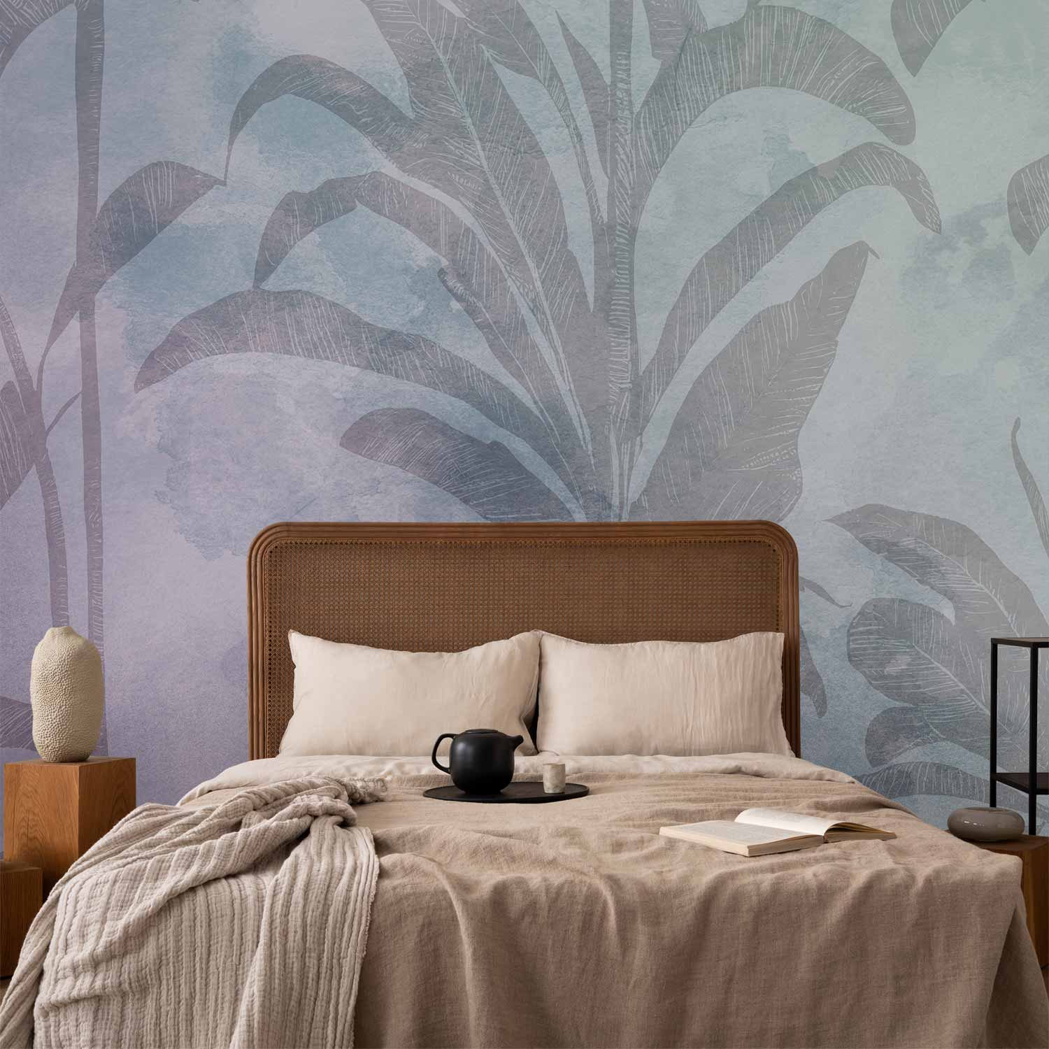 Misty Tropical Jungle Leaves Wall Mural