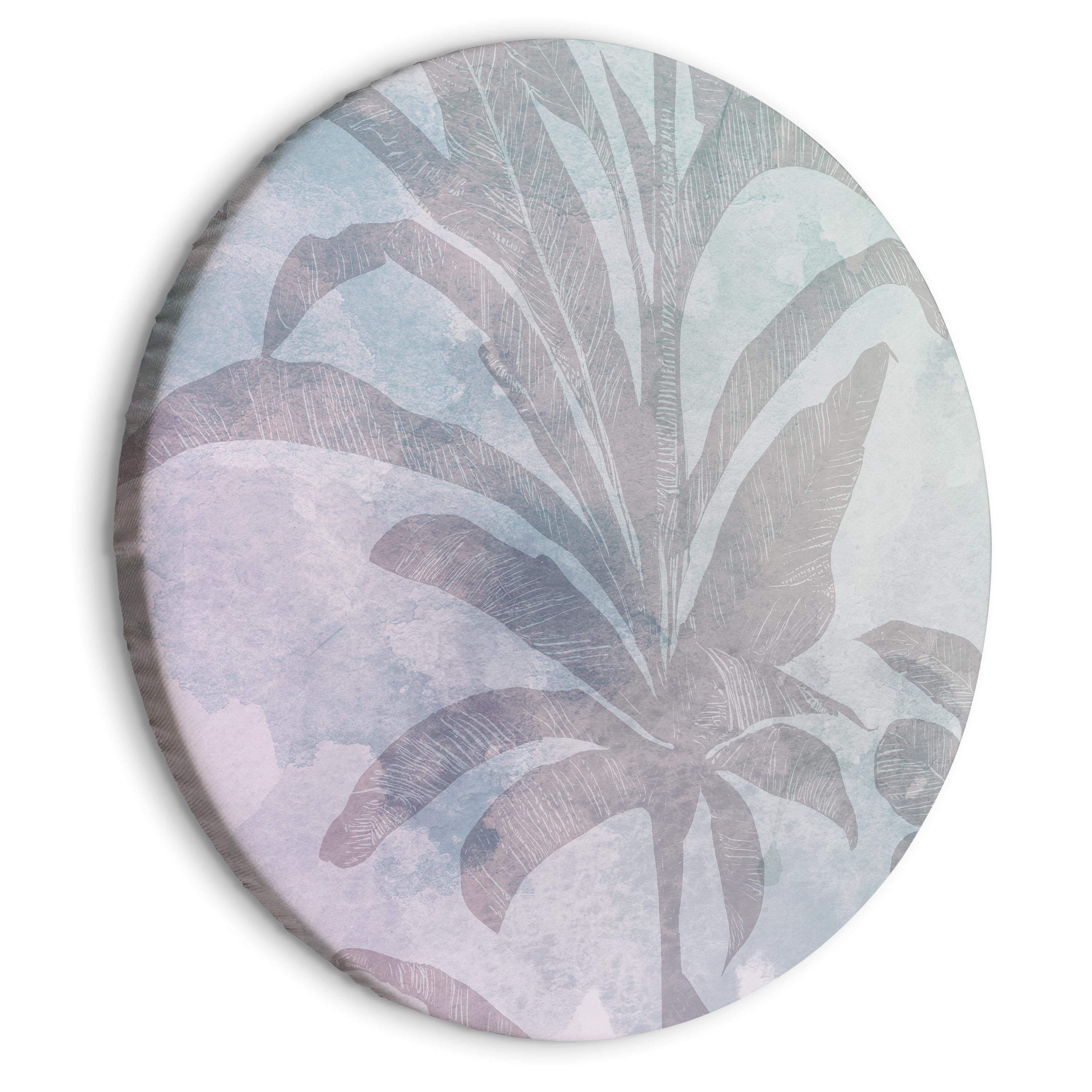 Round Canvas Print - Palm Trees in Mist and Clouds