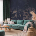 Jungle Leaves at Night Wall Mural