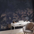 Jungle Leaves at Night Wall Mural