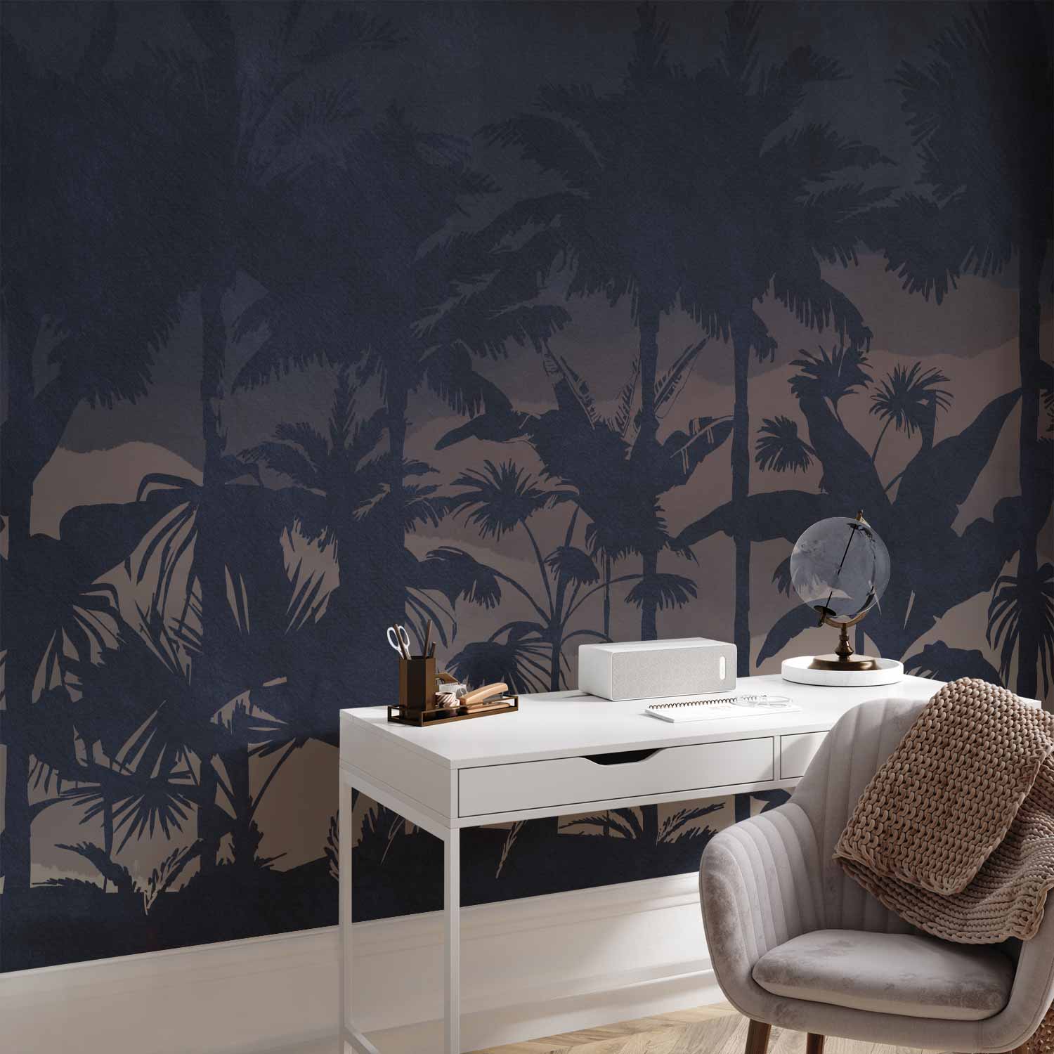 Jungle Leaves at Night Wall Mural