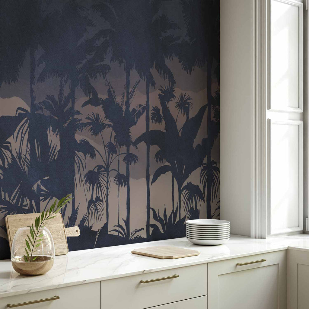 Jungle Leaves at Night Wall Mural