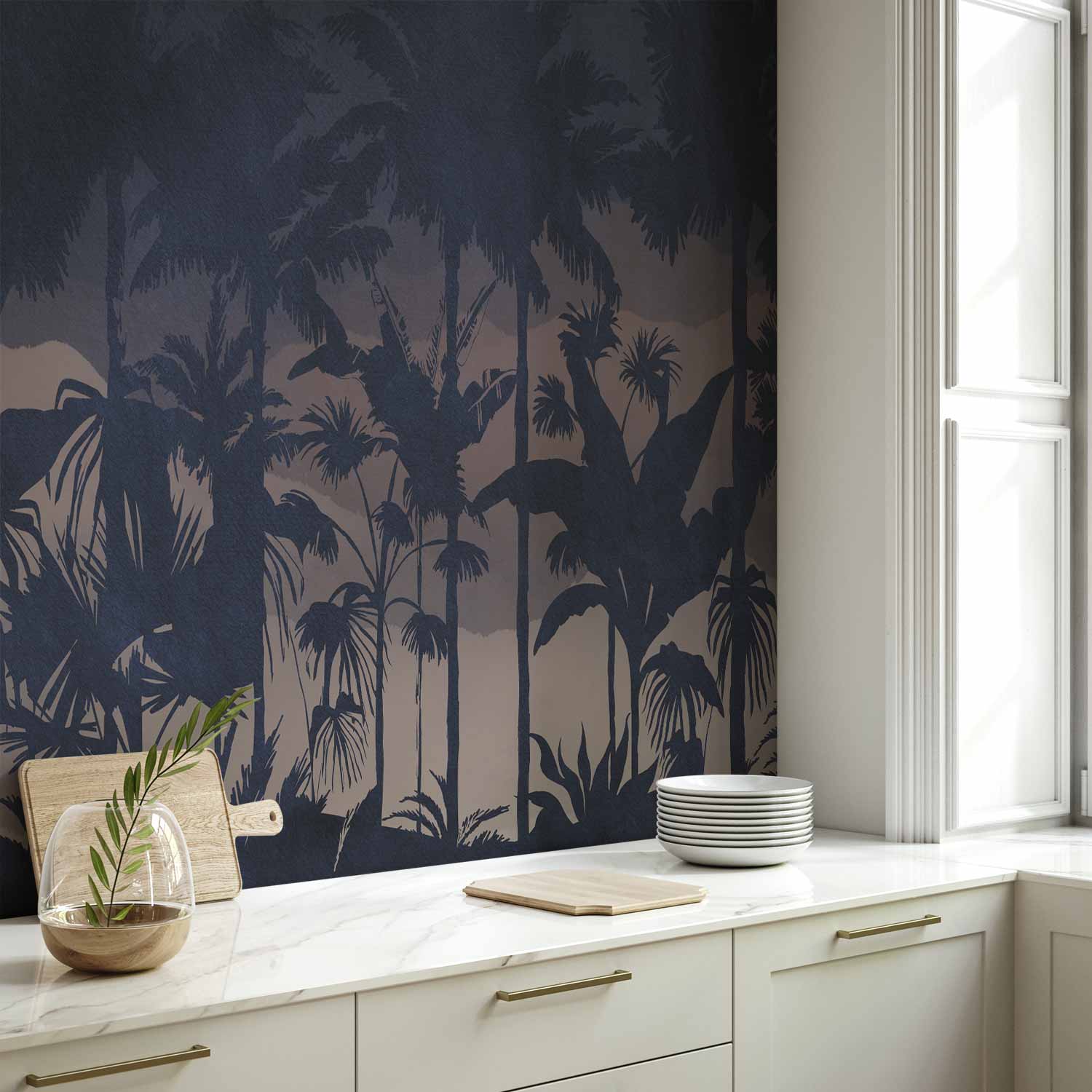 Jungle Leaves at Night Wall Mural