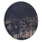 Round Canvas Print: Evening in exotic forest with tropical greenery at night