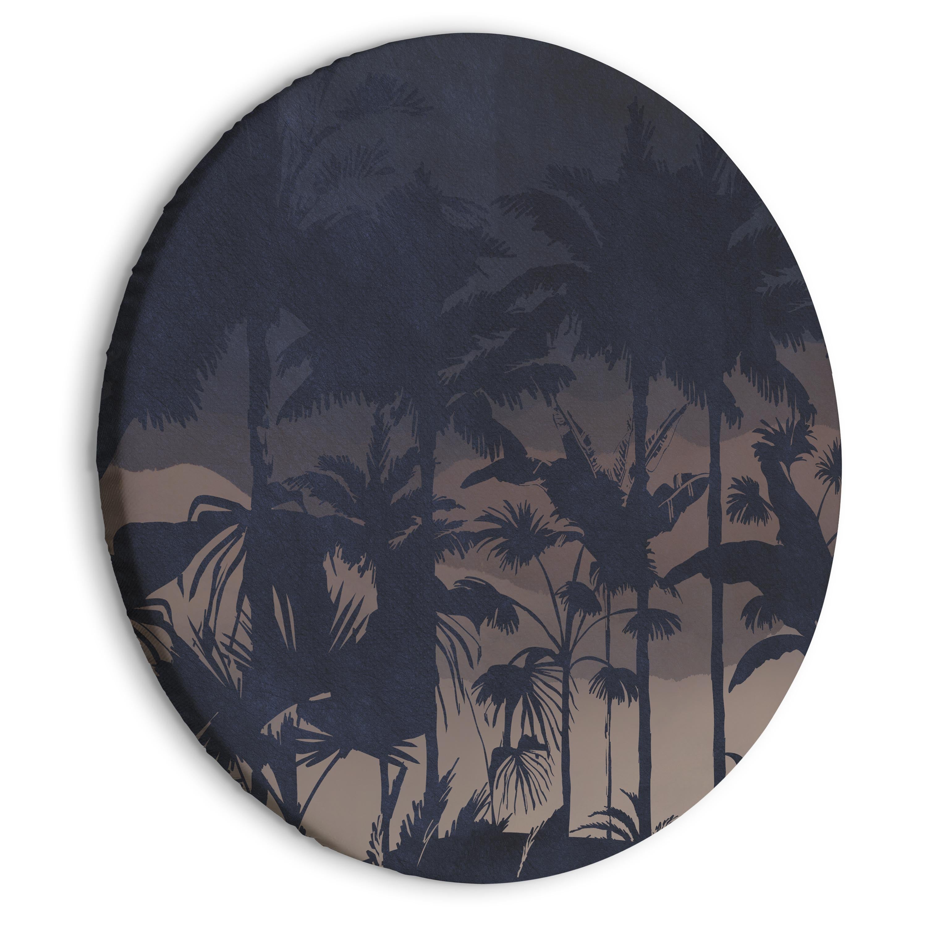 Round Canvas Print: Evening in exotic forest with tropical greenery at night