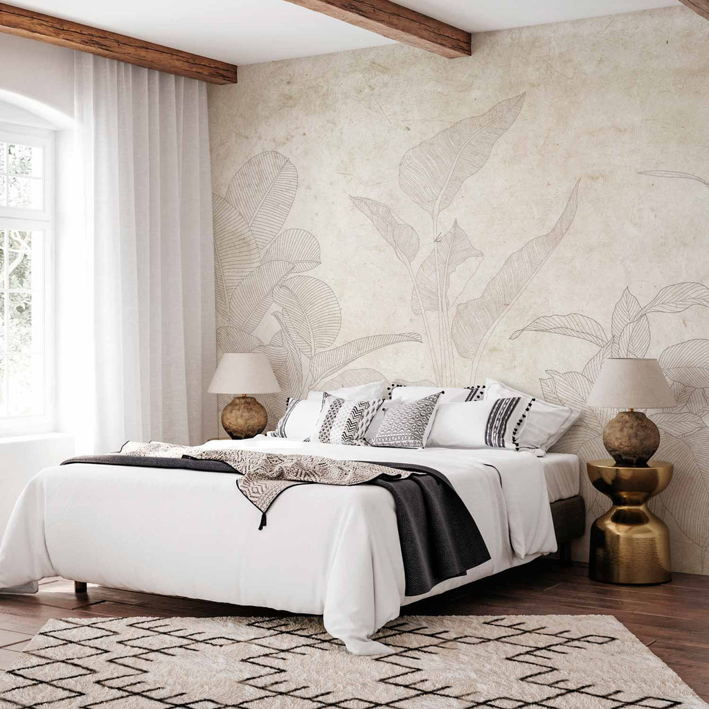 Subtle Exotic Plant Leaves Wall Mural