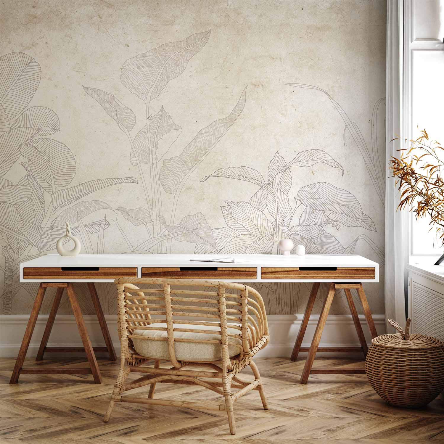 Subtle Exotic Plant Leaves Wall Mural