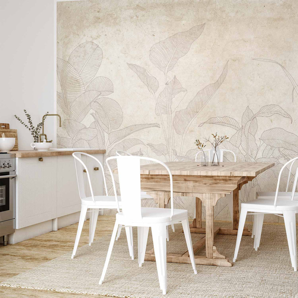 Subtle Exotic Plant Leaves Wall Mural