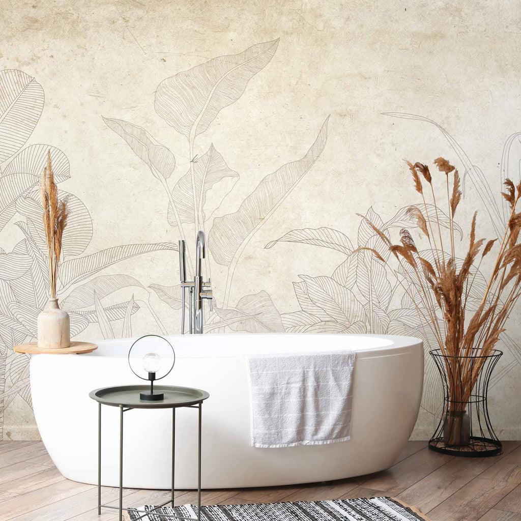 Subtle Exotic Plant Leaves Wall Mural