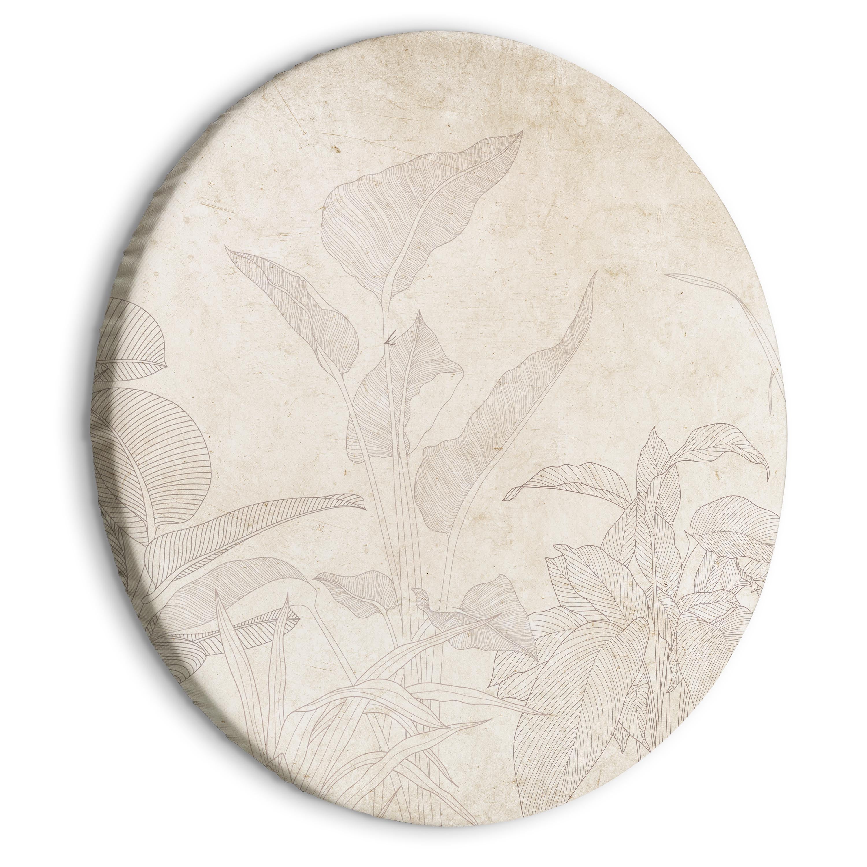 Round Canvas Print with Muted Exotic Greenery