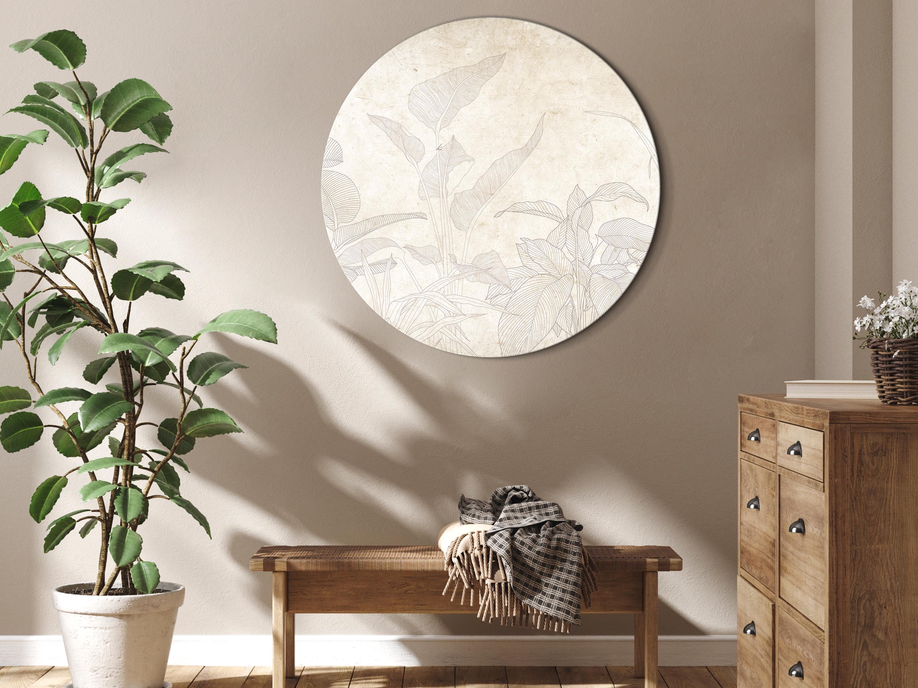 Round Canvas Print with Muted Exotic Greenery