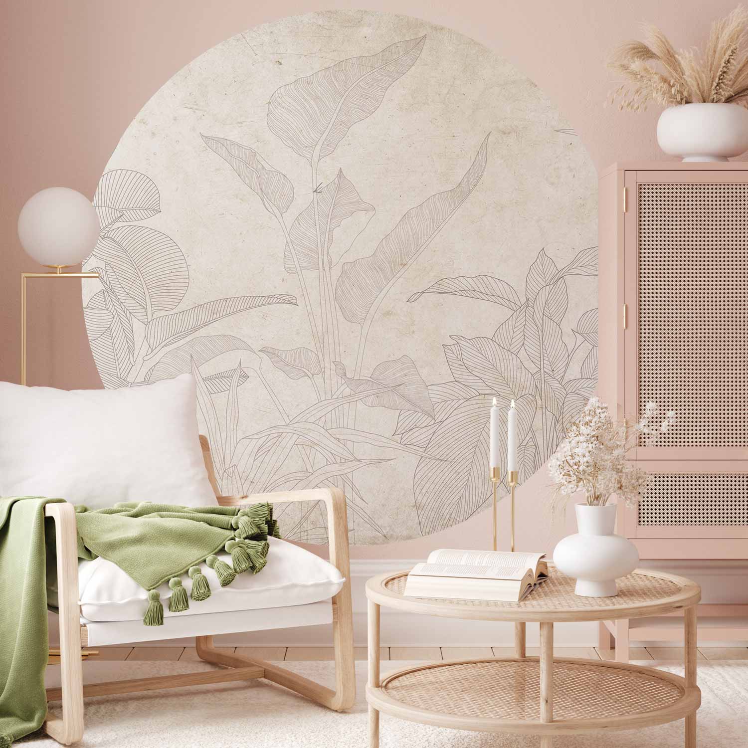 Subtle Exotic Plants Round Wall Mural