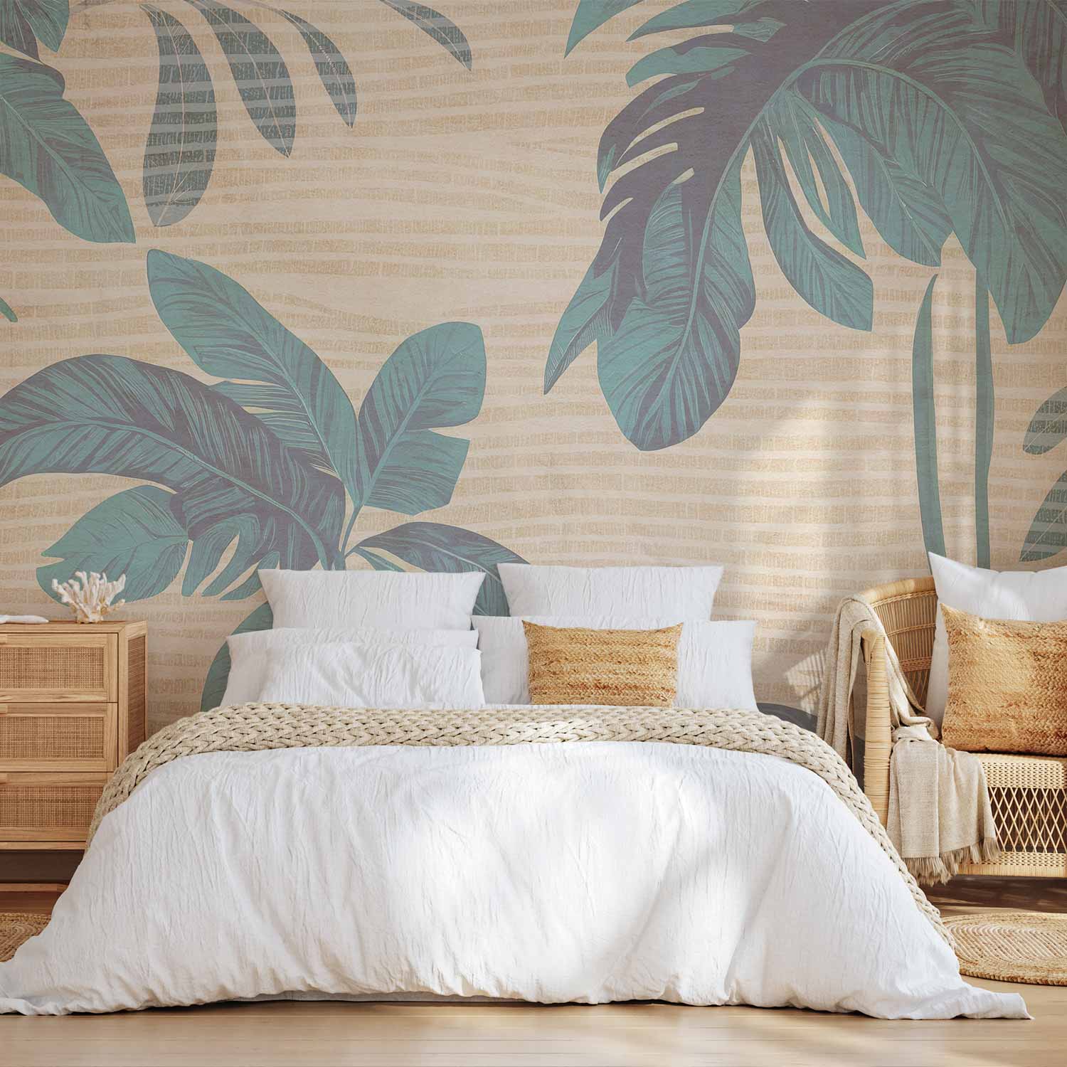 Misty Tropical Leaves Wall Mural
