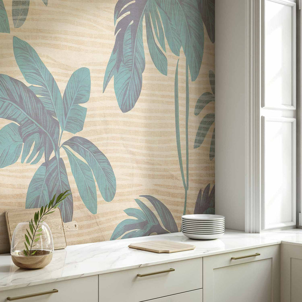 Misty Tropical Leaves Wall Mural