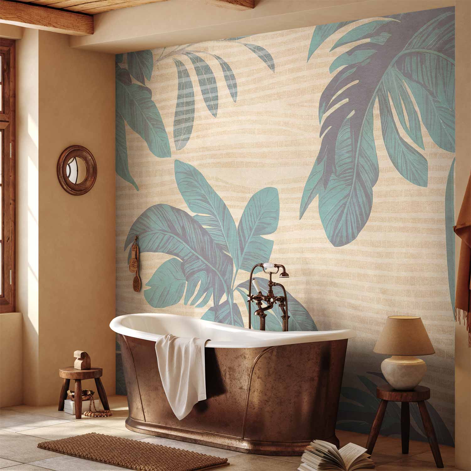 Misty Tropical Leaves Wall Mural