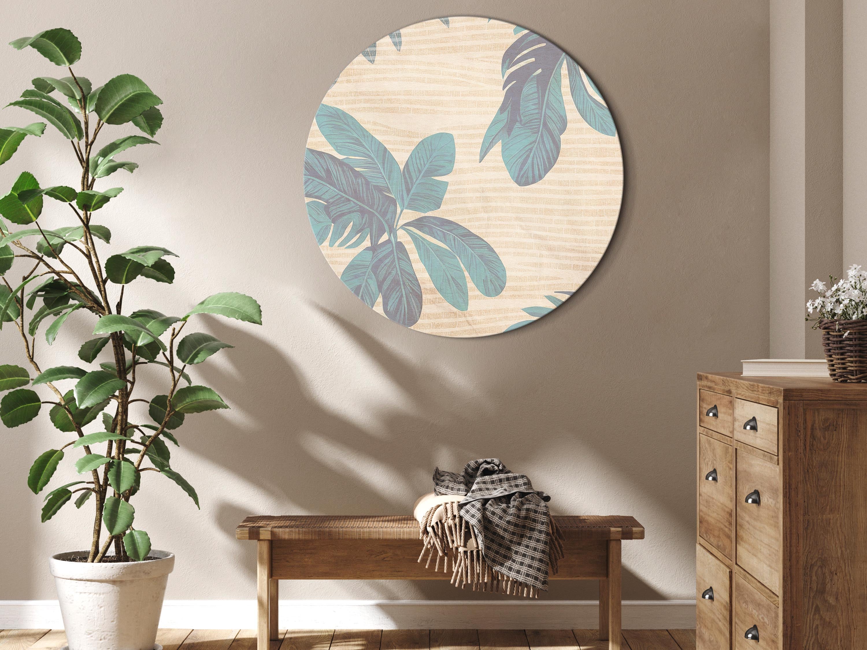 Round Canvas Print Palm Trees in Mist – Leaves