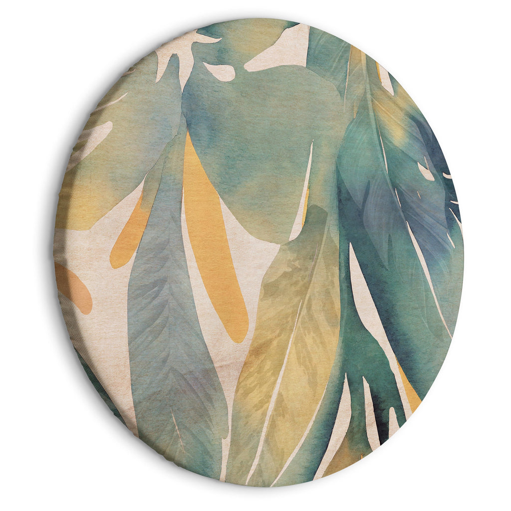 Round Canvas Print: Watercolor Tropics Leaves