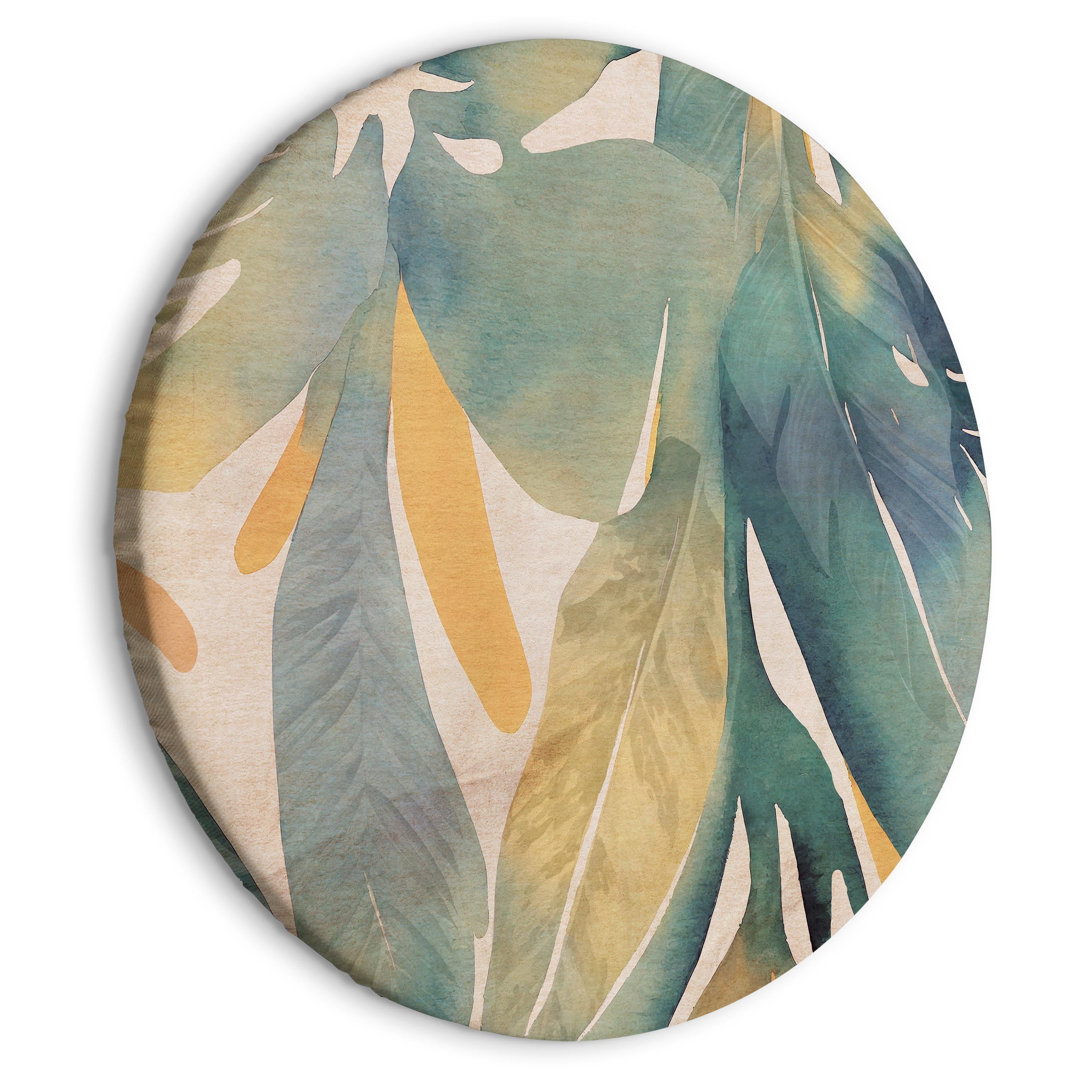 Round Canvas Print: Watercolor Tropics Leaves