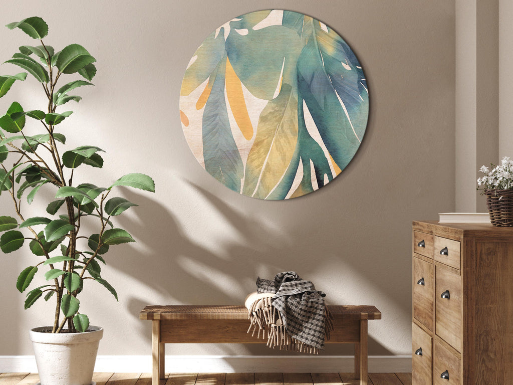 Round Canvas Print: Watercolor Tropics Leaves
