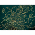Golden Line Flower on Dark Green Wall Mural