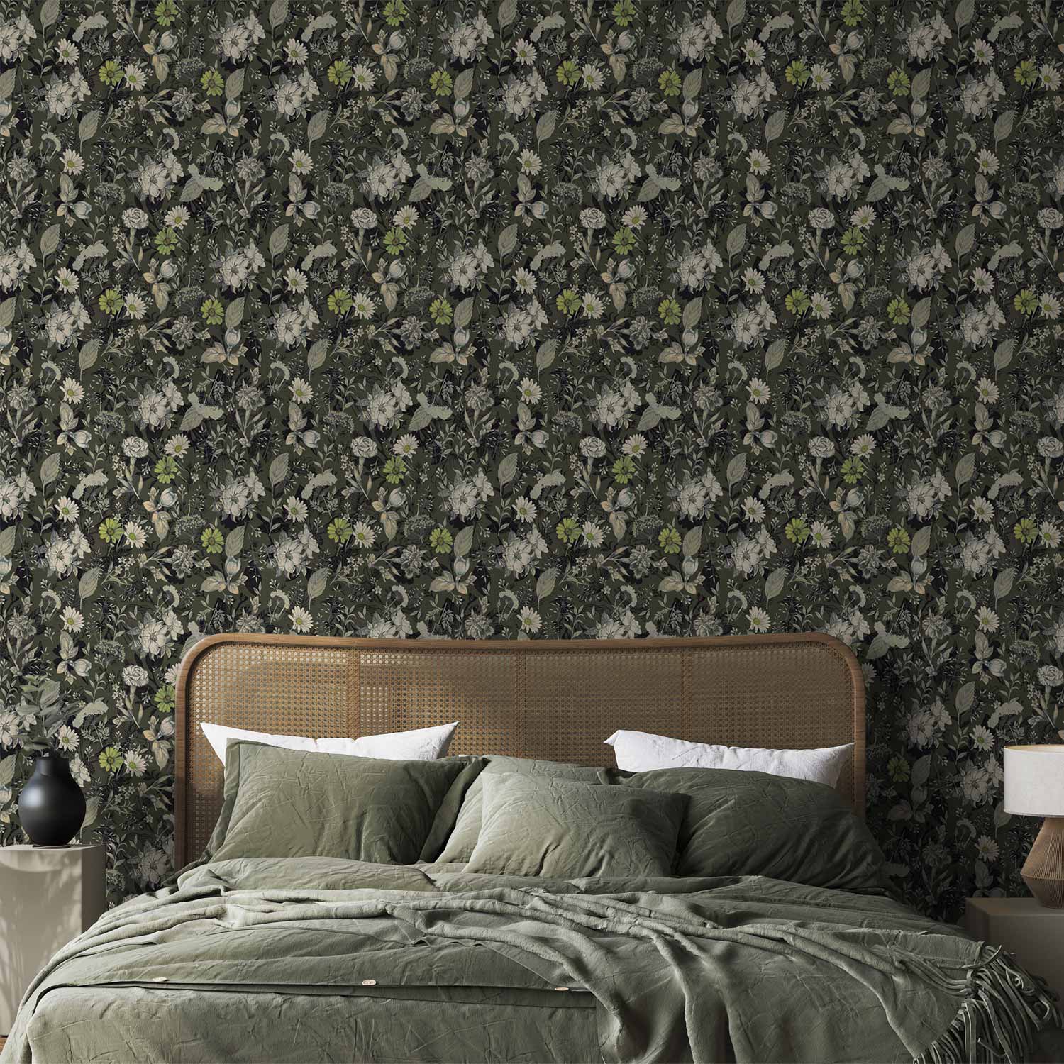 Fragrant Flowers and Herbs Green Wallpaper