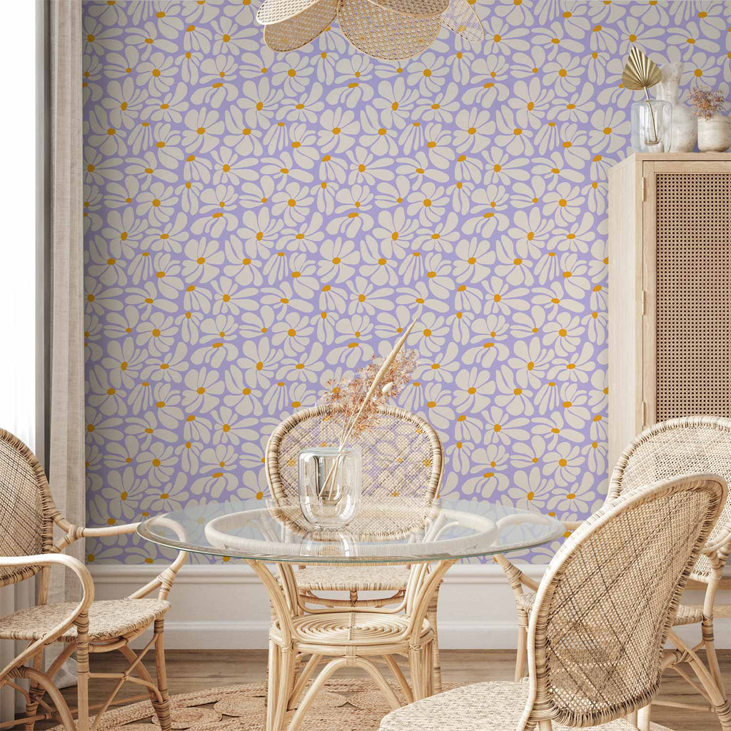 Creamy Little Flowers Blue Floral Wallpaper