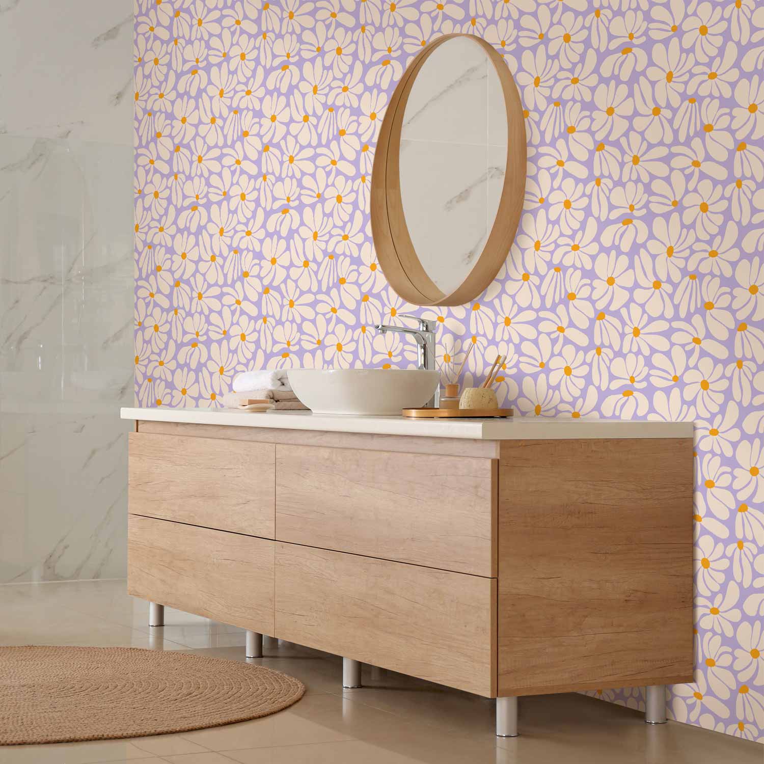 Creamy Little Flowers Blue Floral Wallpaper