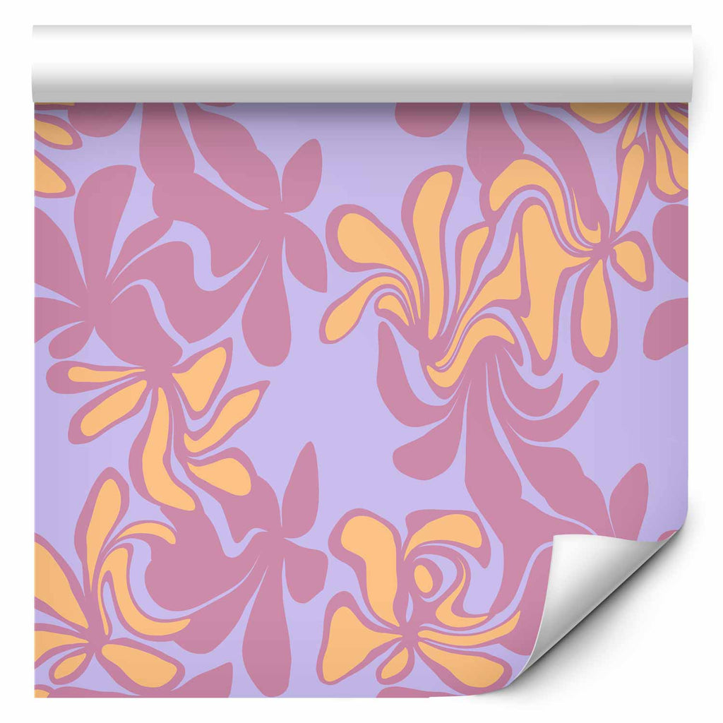 Wallpaper Exotic Two-Tone Flowers: Purple on Blue