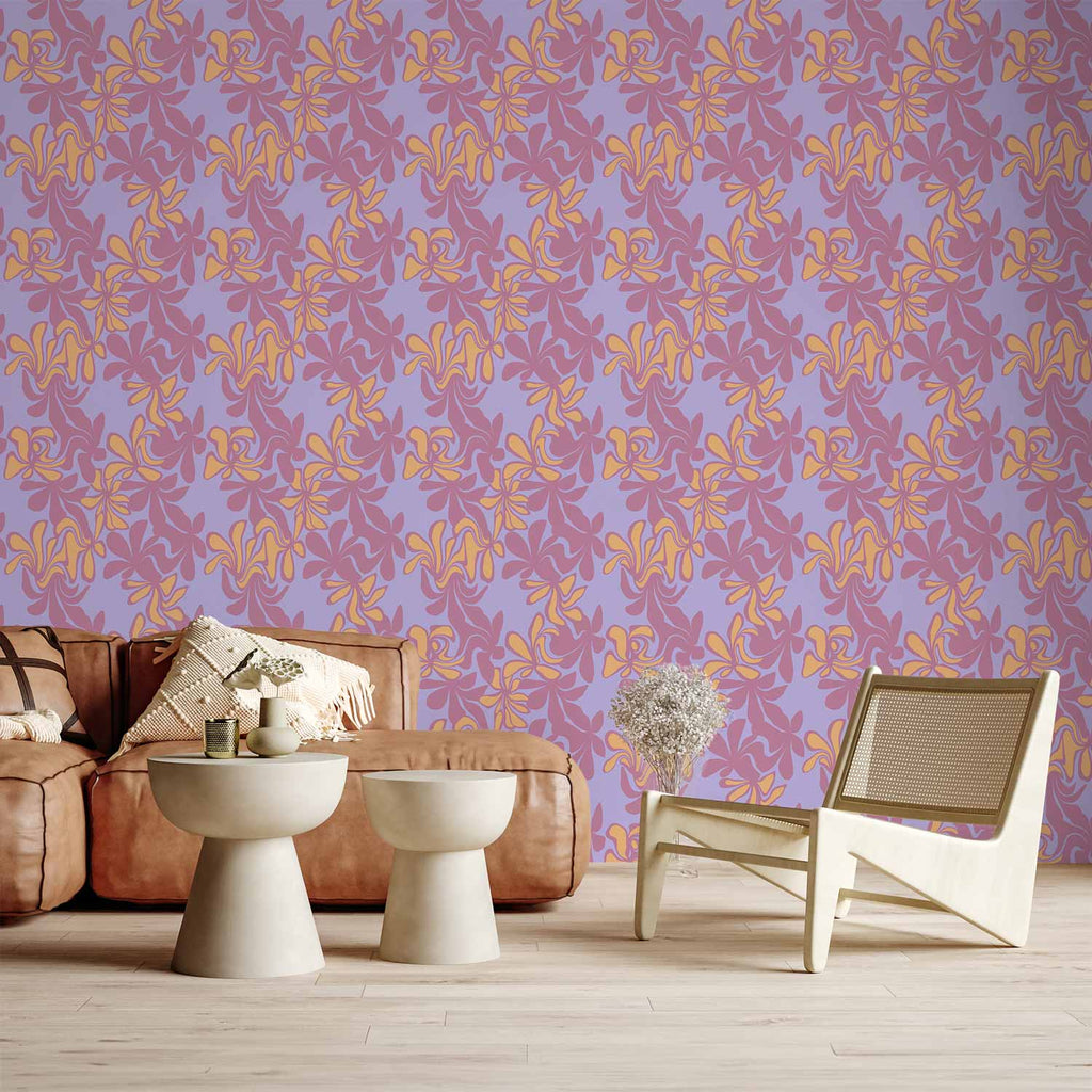 Wallpaper Exotic Two-Tone Flowers: Purple on Blue
