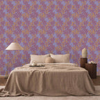 Two-Tone Exotic Flower Wallpaper in Purple and Orange