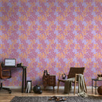 Two-Tone Exotic Flower Wallpaper in Purple and Orange