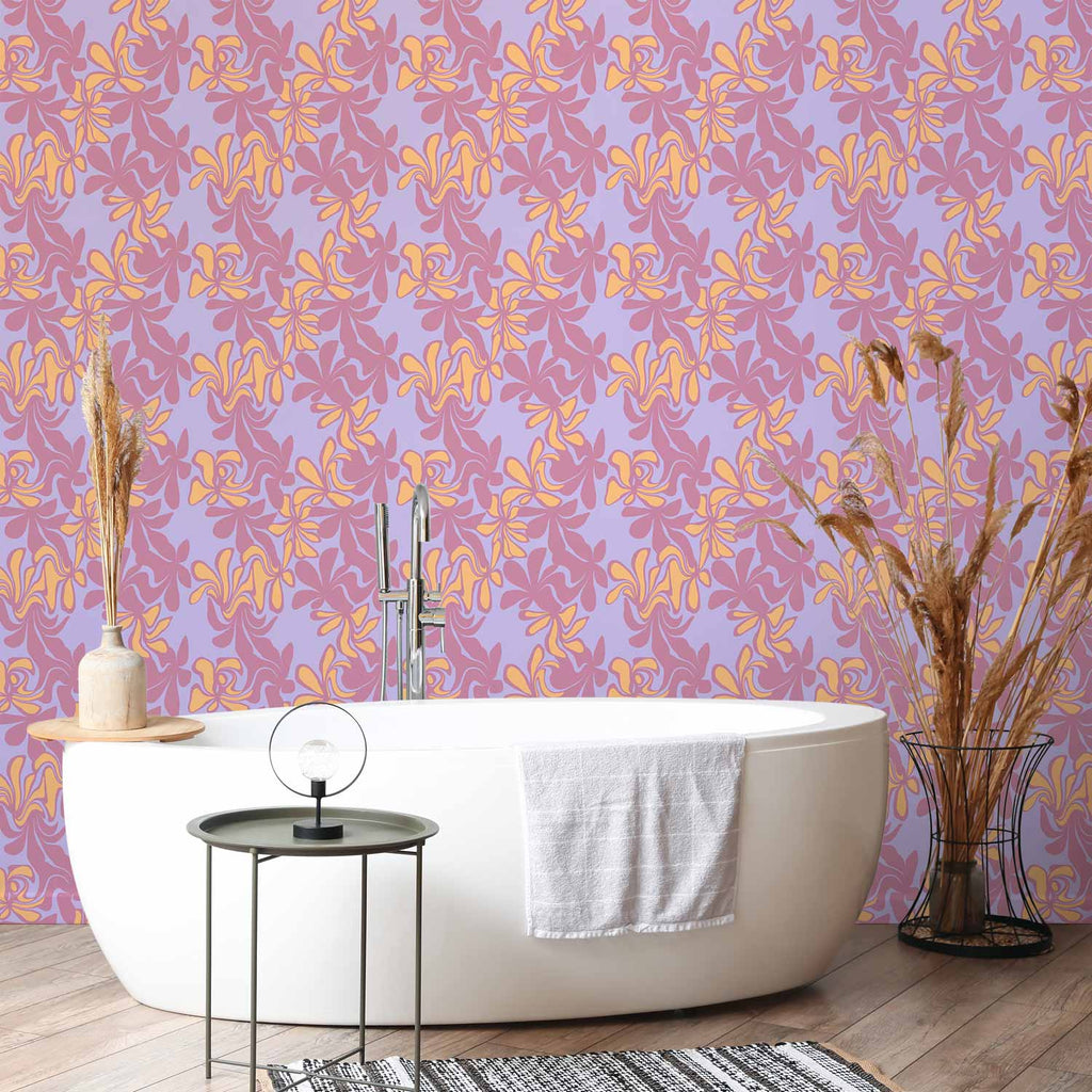 Two-Tone Exotic Flower Wallpaper in Purple and Orange