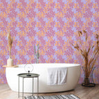 Two-Tone Exotic Flower Wallpaper in Purple and Orange