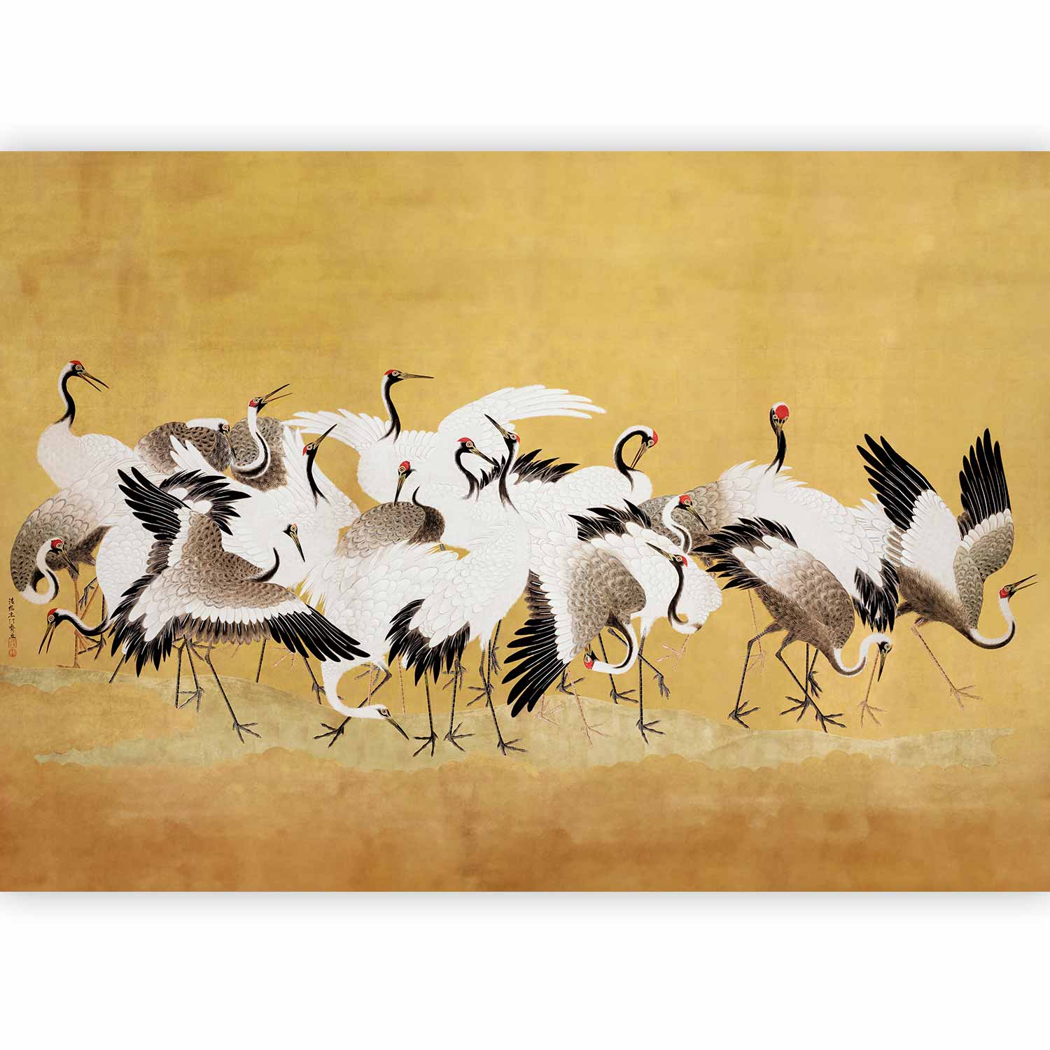 Japanese Cranes Gold Wall Mural