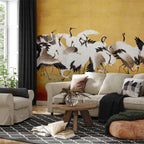 Japanese Cranes Gold Wall Mural