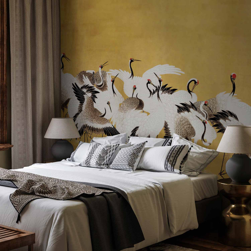 Japanese Cranes Gold Wall Mural