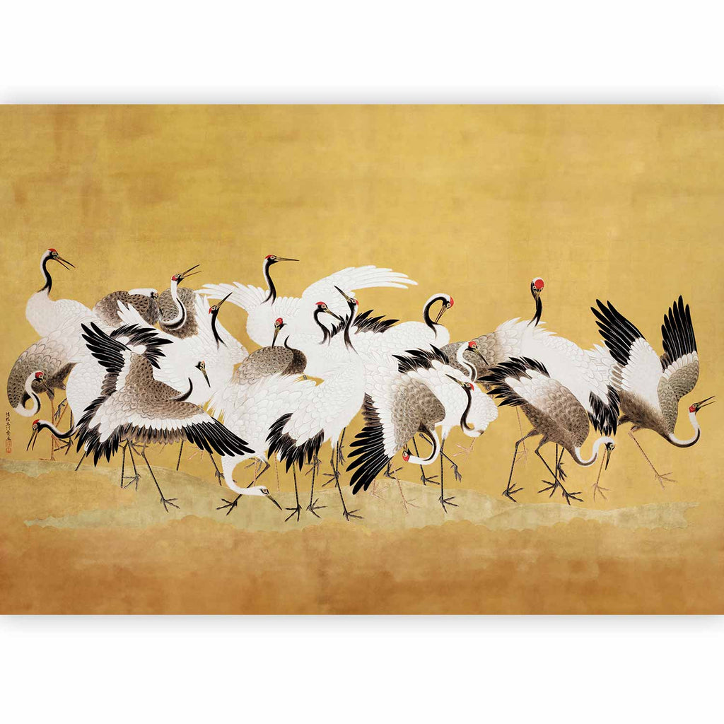 Japanese Cranes Gold Wall Mural
