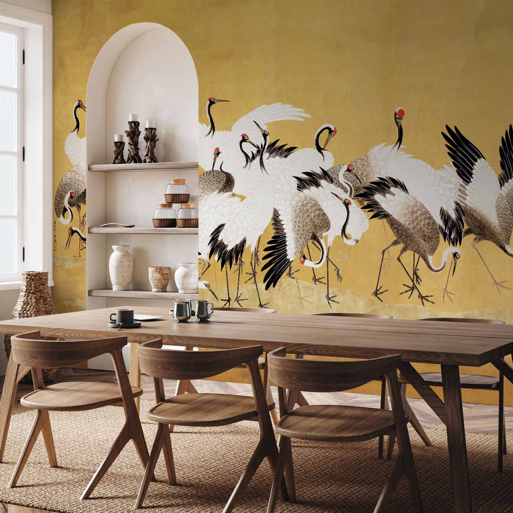 Japanese Cranes Gold Wall Mural