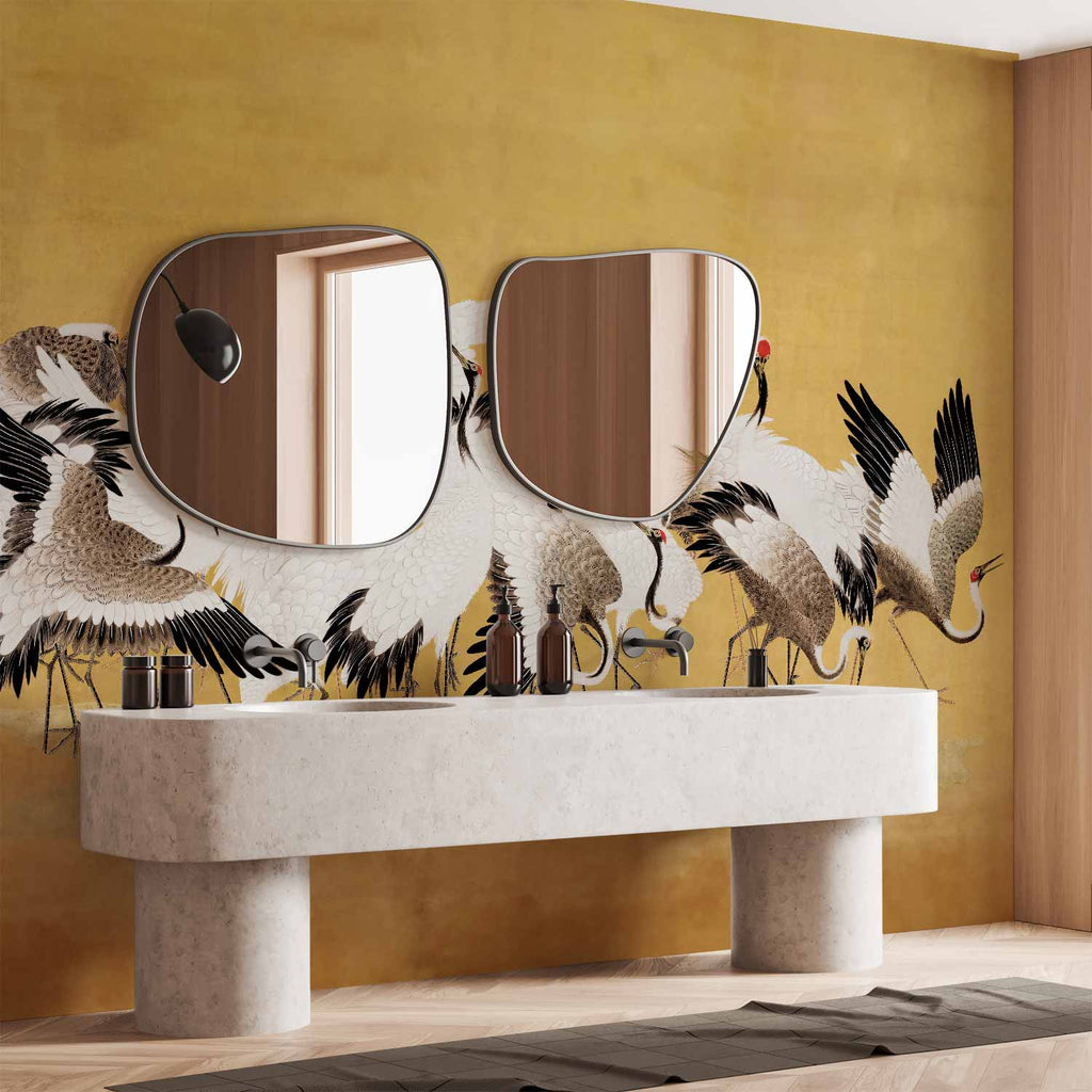 Japanese Cranes Gold Wall Mural