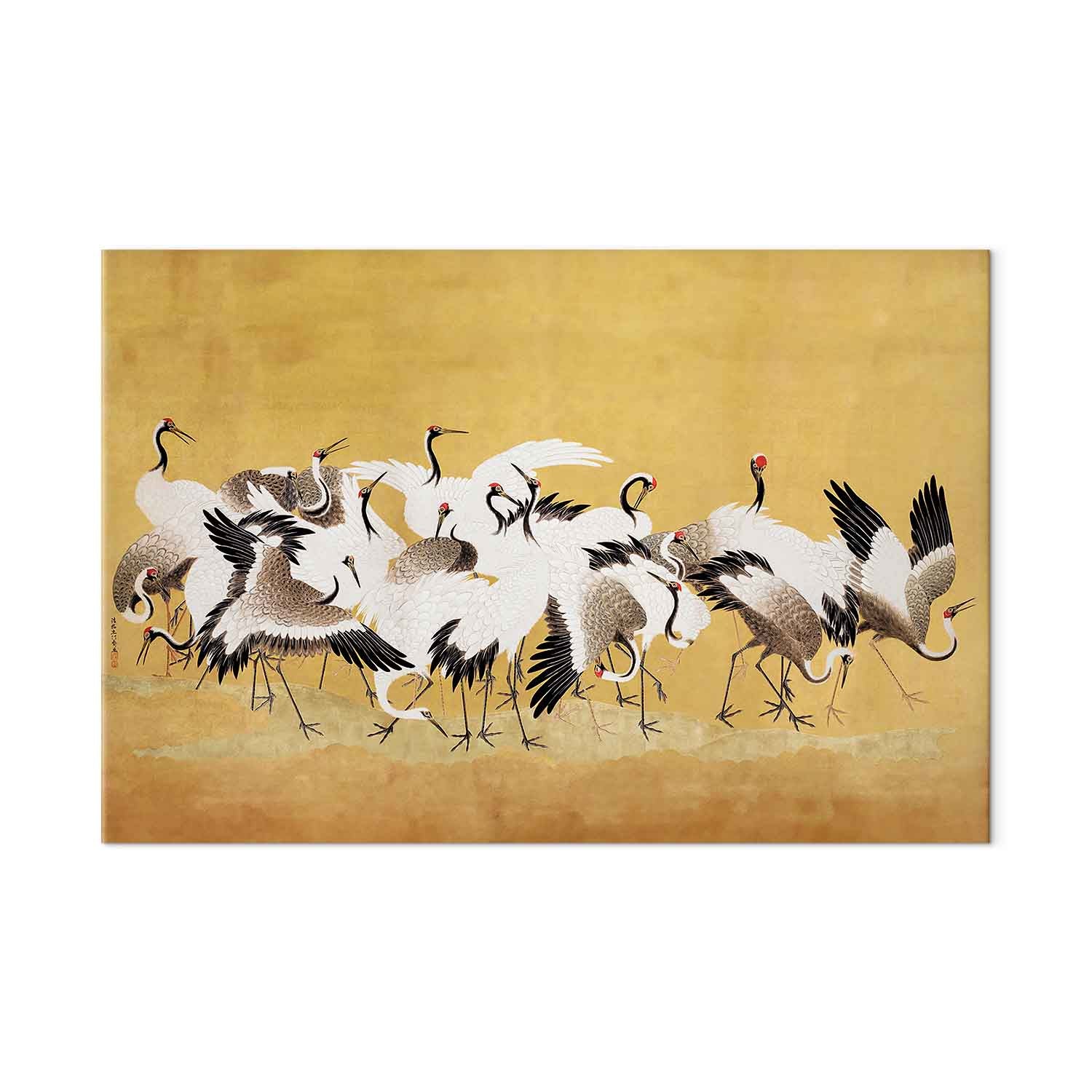 Japanese Crane Flock Gold DIY Large Canvas Print