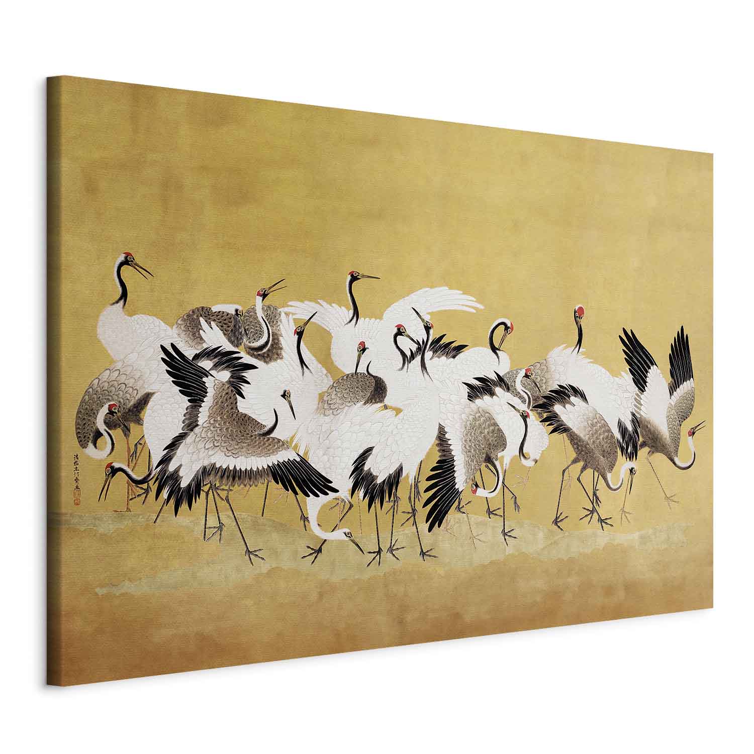 Japanese Crane Flock Gold DIY Large Canvas Print