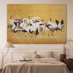 Japanese Crane Flock Gold DIY Large Canvas Print