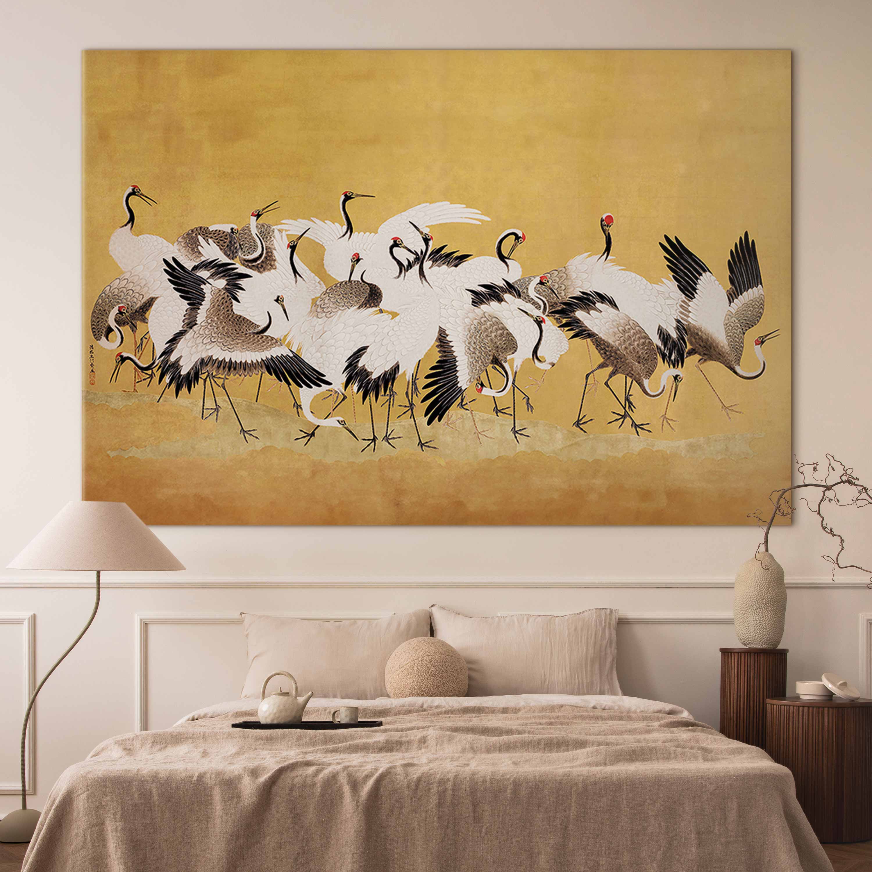 Japanese Crane Flock Gold DIY Large Canvas Print