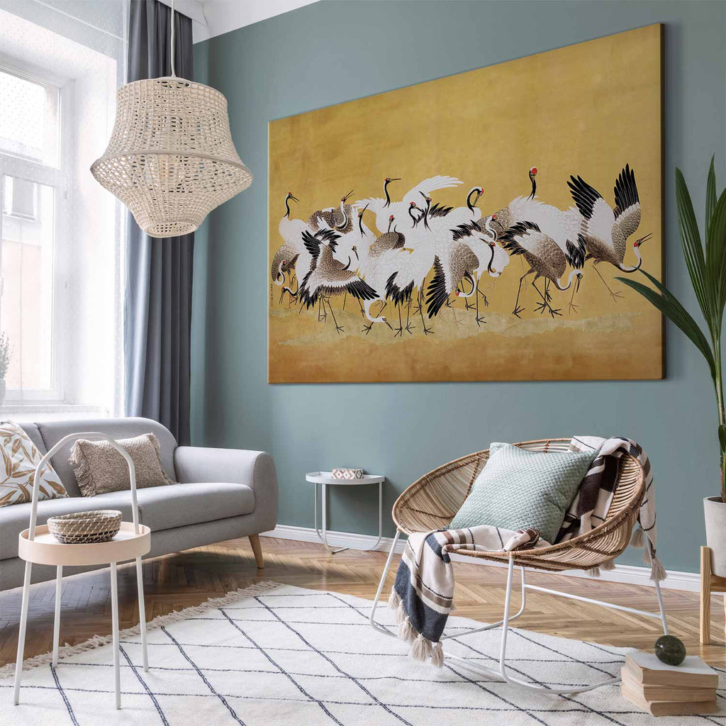 Japanese Crane Flock Gold DIY Large Canvas Print